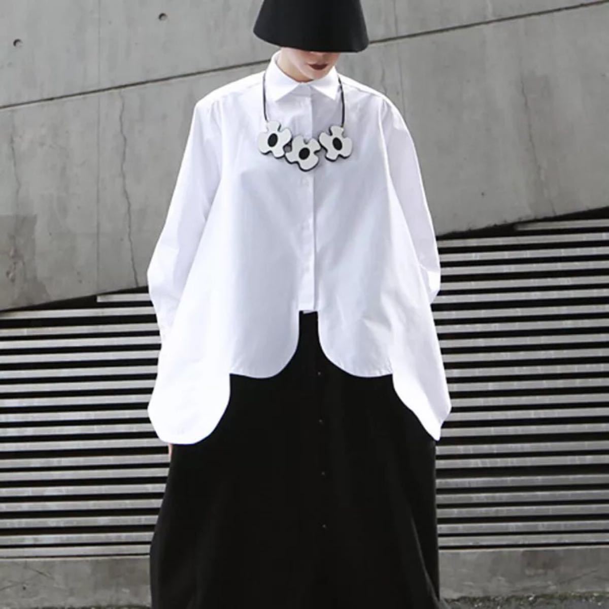 シャツ 変形 モード ブラウス アウター 衣装 カジュアル ホワイト 白 M