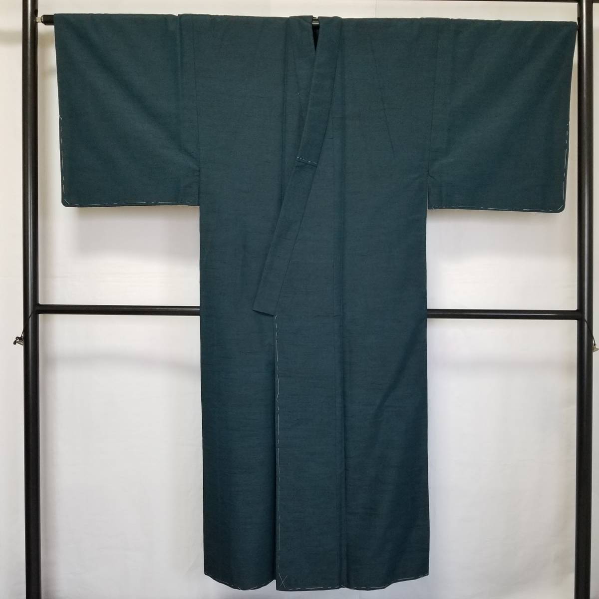 【桐徳】紳士物*新品*美品｛正絹*西陣織*手織紬*袷仕立*上.下｝丈143-裄69*緑み暗い青色*羽織はヒゲ織*№4629_画像1