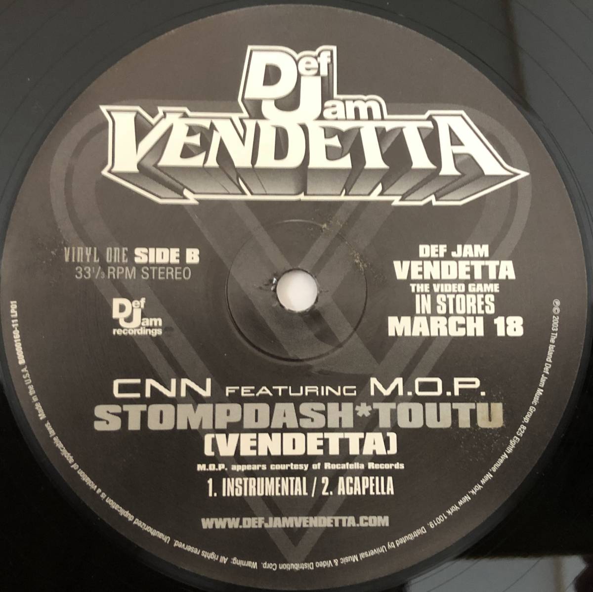 LIMITED VINYL/ DEF JAM VENDETTA/RECORD 1- CNN FEAT M.O.P. - STOMPDASH TOUTU (VENDETTA)/RECORD 2- METHOD MAN - UH HUH / 2003 HIPHOP_画像6