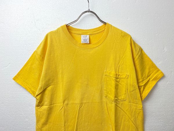 USA製 90's ギャップ GAP クルーネック 半袖 ポケットTシャツ (S) 無地 黄色 ポケT 90年代 アメリカ製 旧タグ オールド_画像1