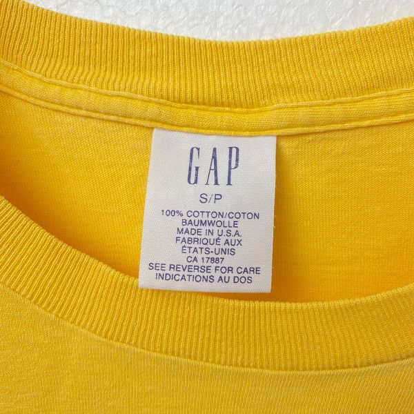 USA производства 90\'s Gap GAP вырез лодочкой короткий рукав карман футболка (S) одноцветный желтый цвет pokeT 90 годы America производства старый бирка Old 