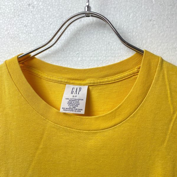 USA製 90's ギャップ GAP クルーネック 半袖 ポケットTシャツ (S) 無地 黄色 ポケT 90年代 アメリカ製 旧タグ オールド_画像4