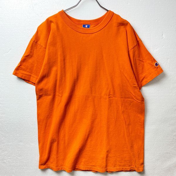 USA製 90’s チャンピオン 目無し コットン Tシャツ 半袖 (XL) 無地 オレンジ 90年代 アメリカ製 旧タグ Champion_画像2