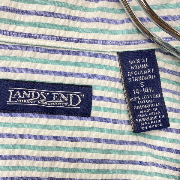 90's USA製 ランズエンド LANDS'END 半袖 チェック ボタンダウン シアサッカーシャツ (S) 90年代 アメリカ製 旧タグ オールド_画像7