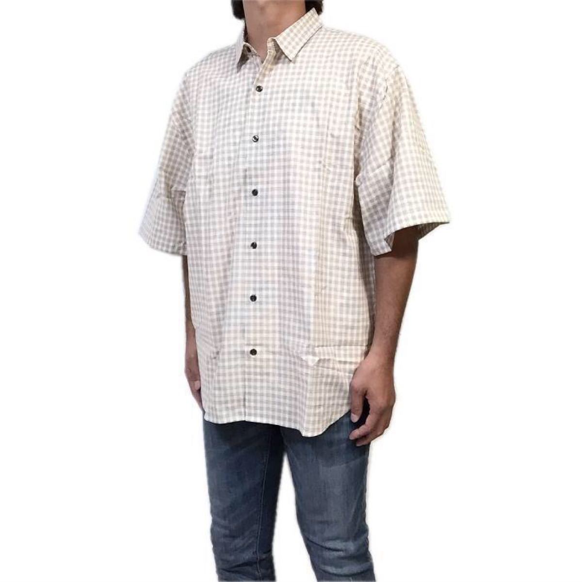 国産　新品　Ｌ　定価￥１０，７８０　ビッグシルエット チェック 半袖 シャツ　日本製　ドロップショルダー