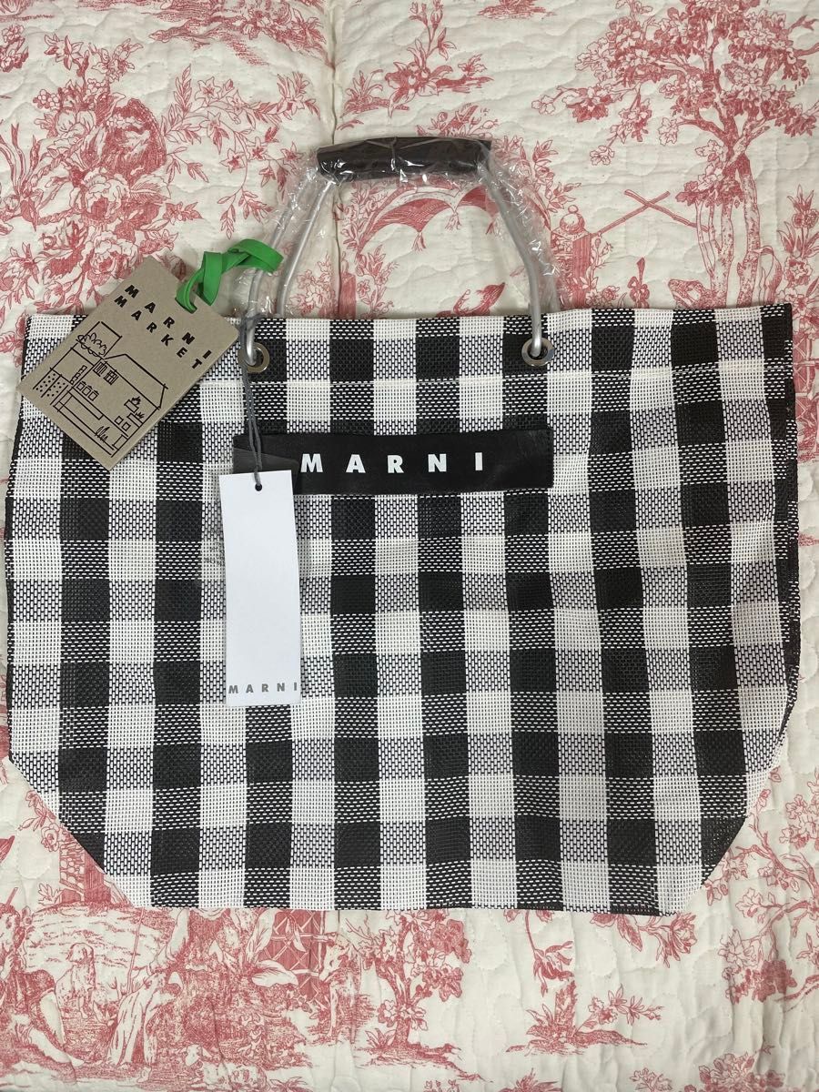 MARNI MARKET チェック柄トートバッグ トートバッグ チェック柄 メッシュバッグ アルミハンドル レザー
