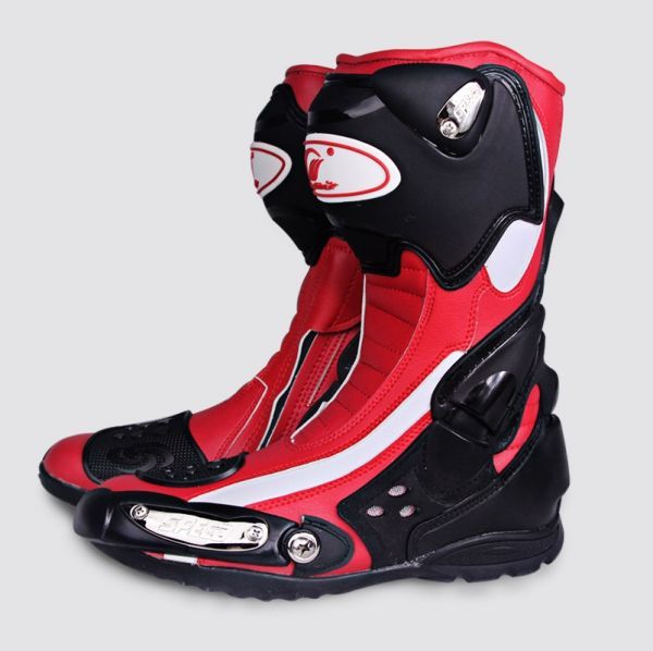 SALE ツーリングブーツ メンズ オフロード レーシング プロテクター バイク用靴 ライディングシューズ モトクロス 赤45[サイズ 色 選択可]
