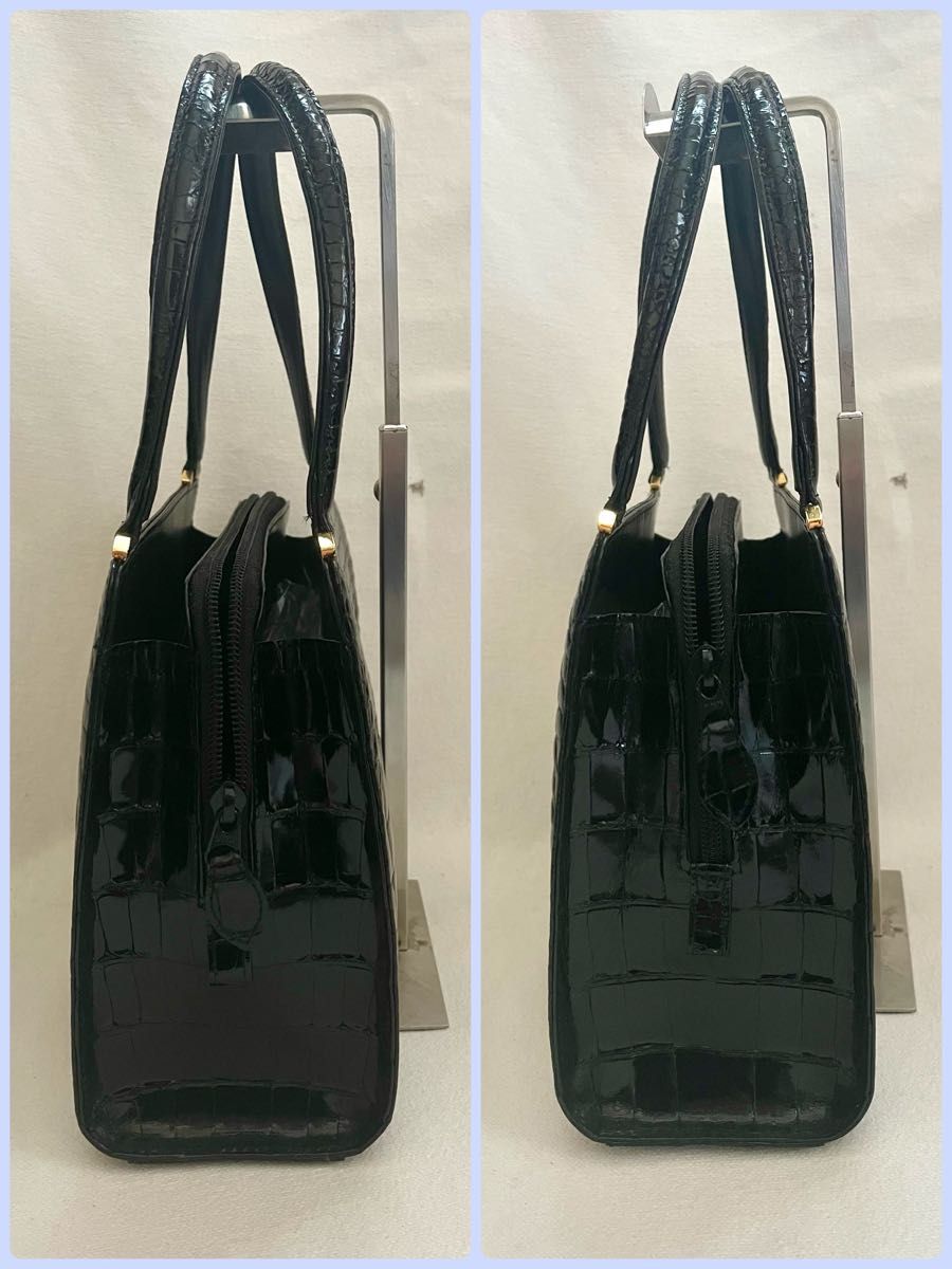 極美品 ✨JRA シャイニングクロコダイル バッグ 希少 円筒型 内側スエード JRA認定 シャイニングクロコ 東京クロコダイル ハンドバッグ 極