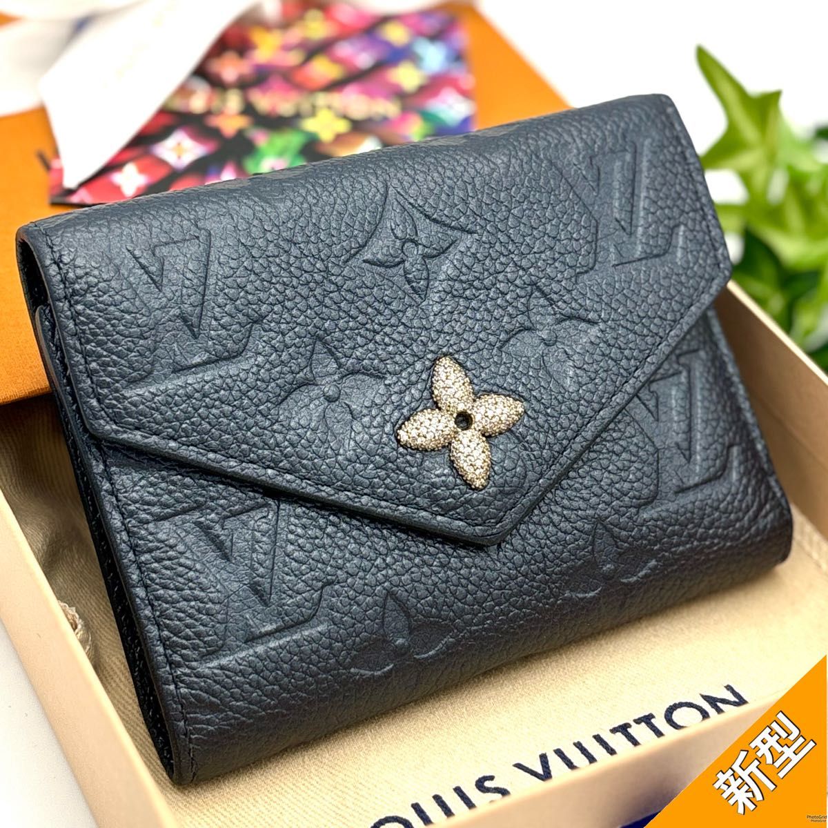 LOUIS VUITTON ネイビー 三つ折り財布 希少】新型 ルイヴィトン ヴィクトリーヌ ネイビーブルー