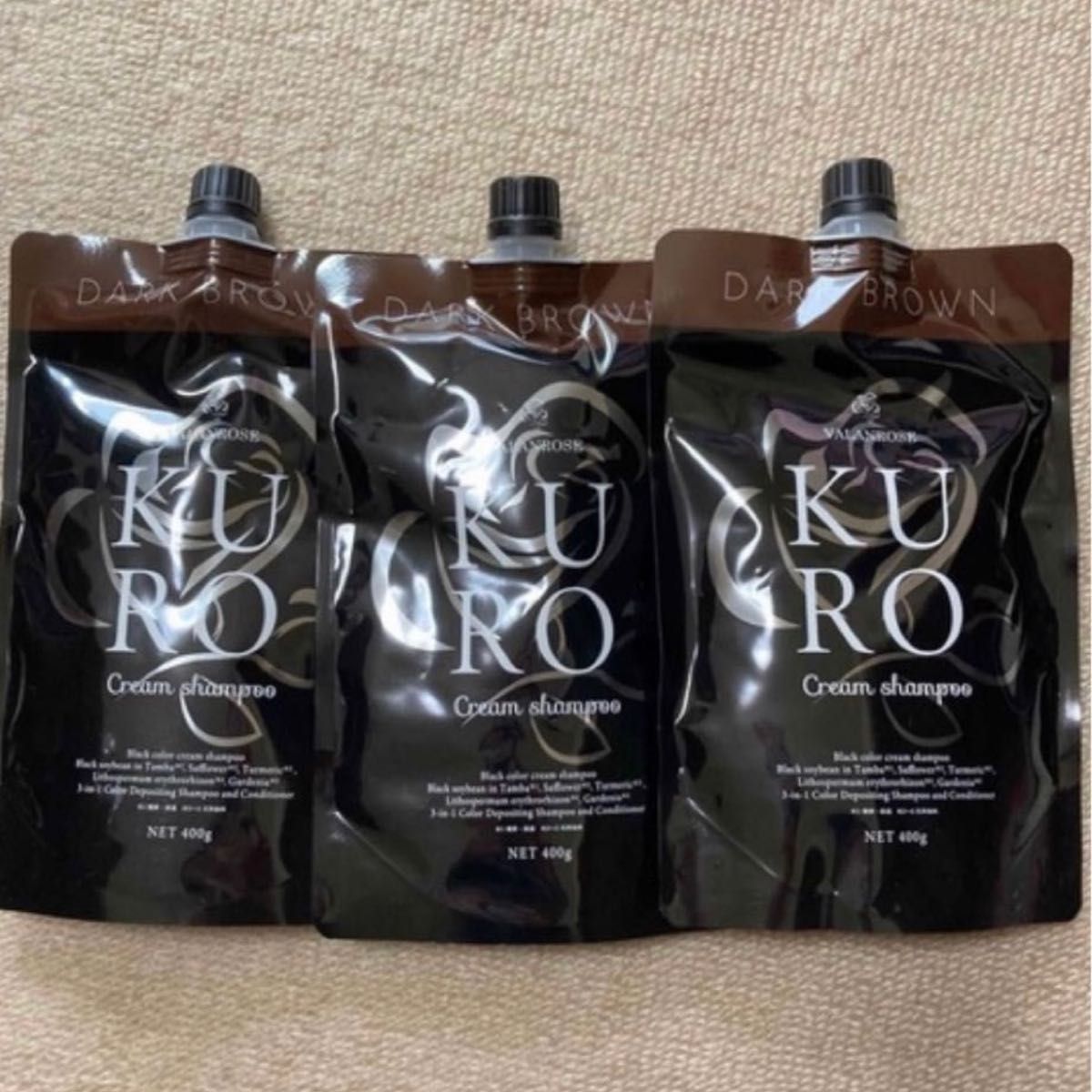 新品❣️ VRクロクリームシャンプー ダークブラウン 400g 3個セット バランローズ KUROクリームシャンプー 400g 白髪染め(ダーク