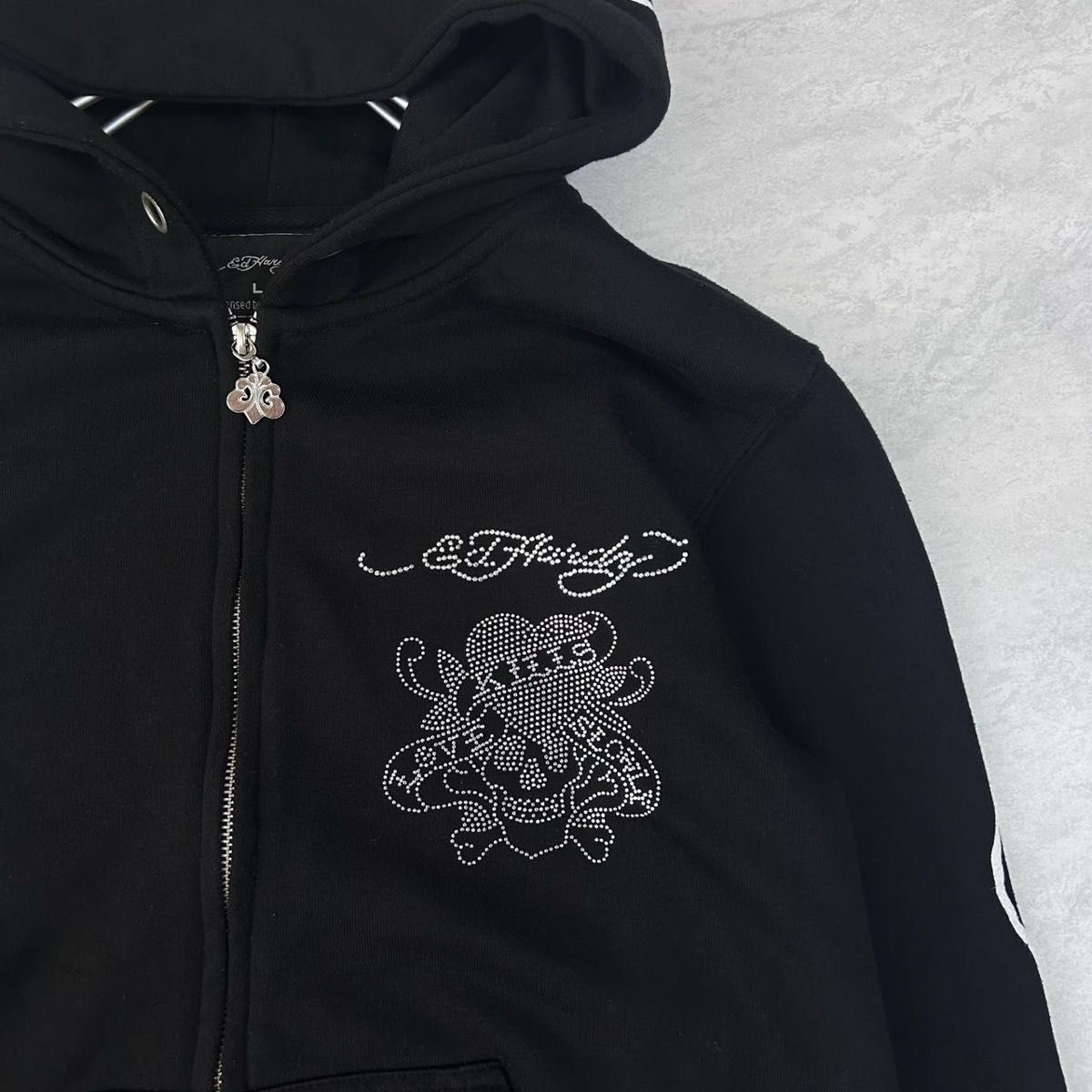 ED HARDY スカル ハート パーカー 黒 Ed Hardy エドハーディー ラインストーン Lサイズ スカル ハート