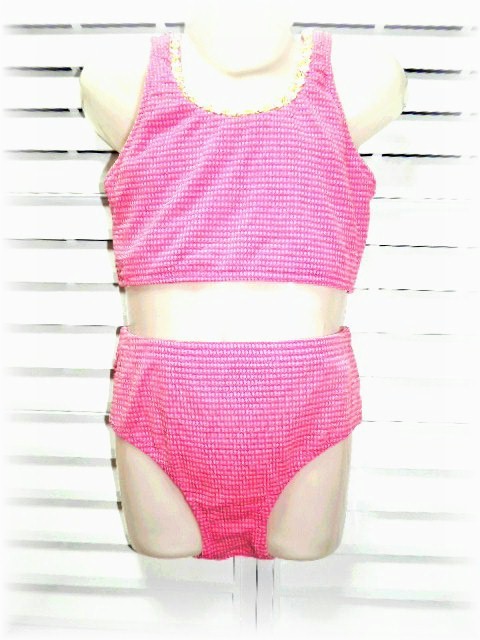 クリエイトファッション お花のレース飾り セパレート水着 スカートセット 130cm ピンク 凹凸生地の画像3