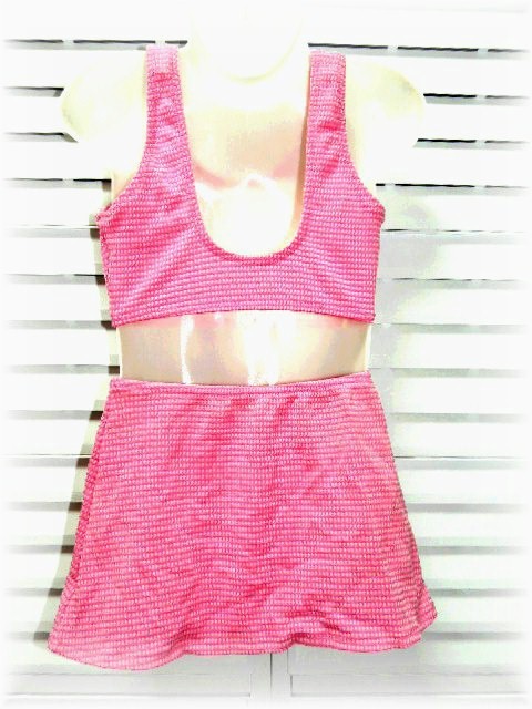 クリエイトファッション お花のレース飾り セパレート水着 スカートセット 130cm ピンク 凹凸生地の画像7