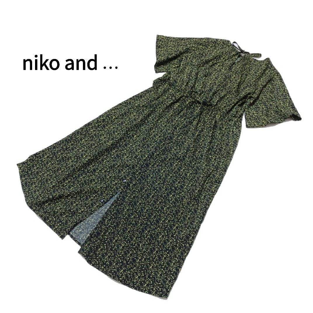 新品最新nikoand..ニコアンド小花柄マキシワンピース 美品 小花柄ワンピース ニコアンド ゆったり リボン 総柄 体型