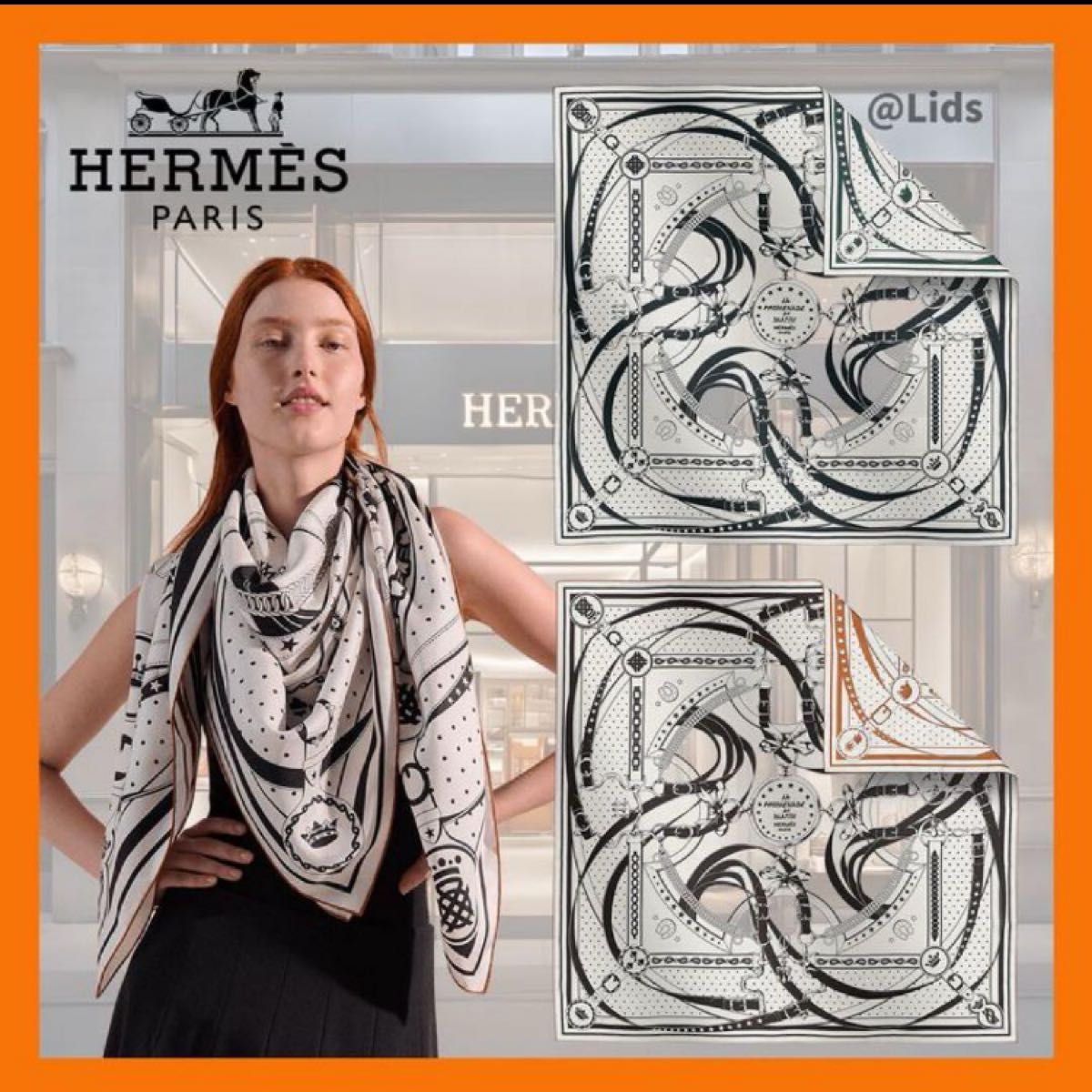 ストール ダブルフェイス【HERMES】リバーシブル 新品】エルメス カレ ダブルフェイス 140《朝の散歩