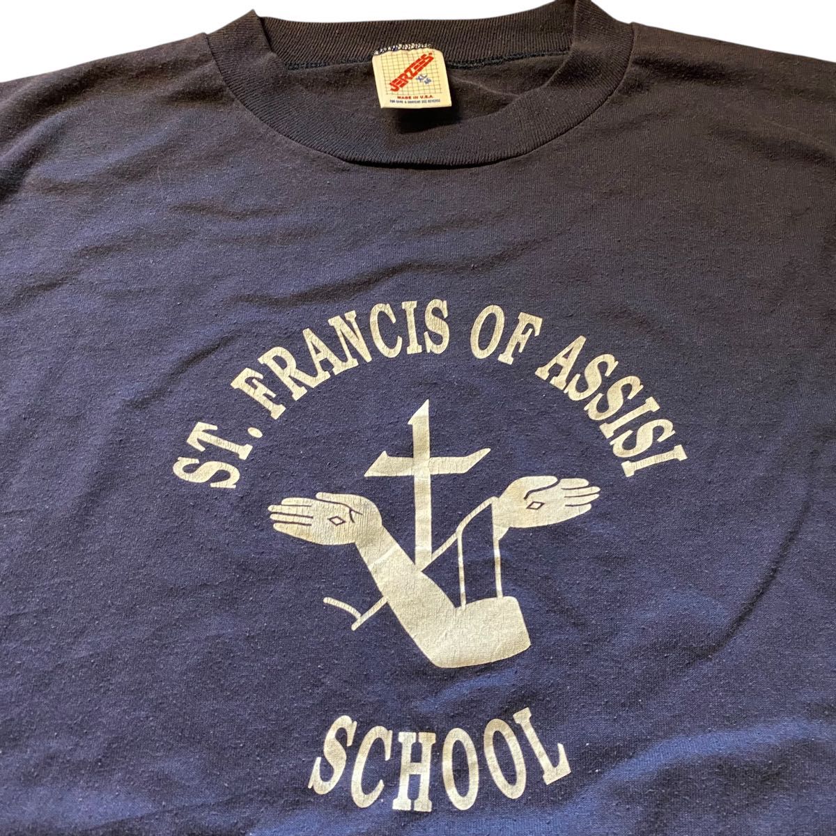 80s ビンテージ USA製 シングルステッチ ステッドマン カレッジTシャツ USA製 80年代 シングルステッチ ジャージーズ スクール ロゴ
