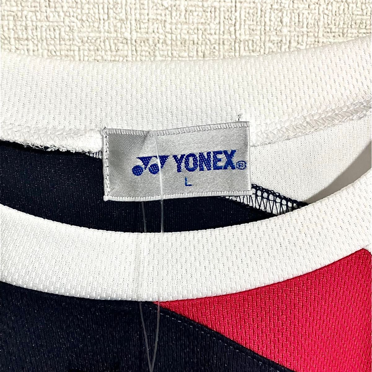 【L】YONEX バドミントン 半袖シャツ ホワイト/ネイビー 新品タグ付き YONEX ヨネックス半袖Tシャツ ネイビー/ホワイト