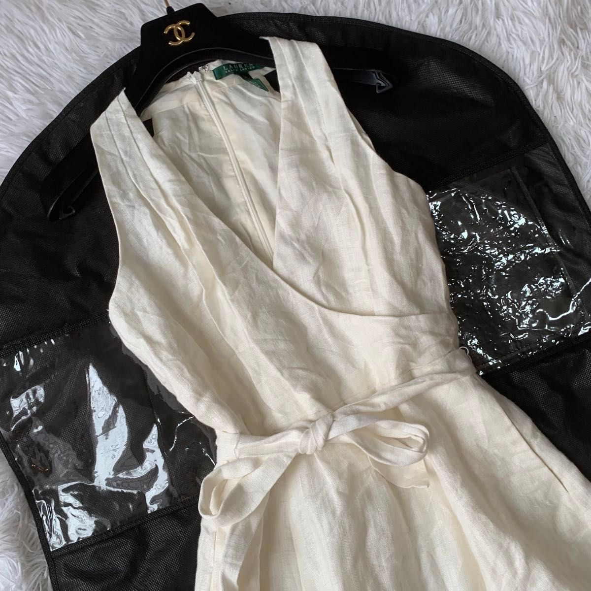 【タグあり✨】ローレンラルフローレン カシュクール ワンピース ロング ドレス2 LAUREN RALPH LAUREN ローレンラルフローレン リネン100