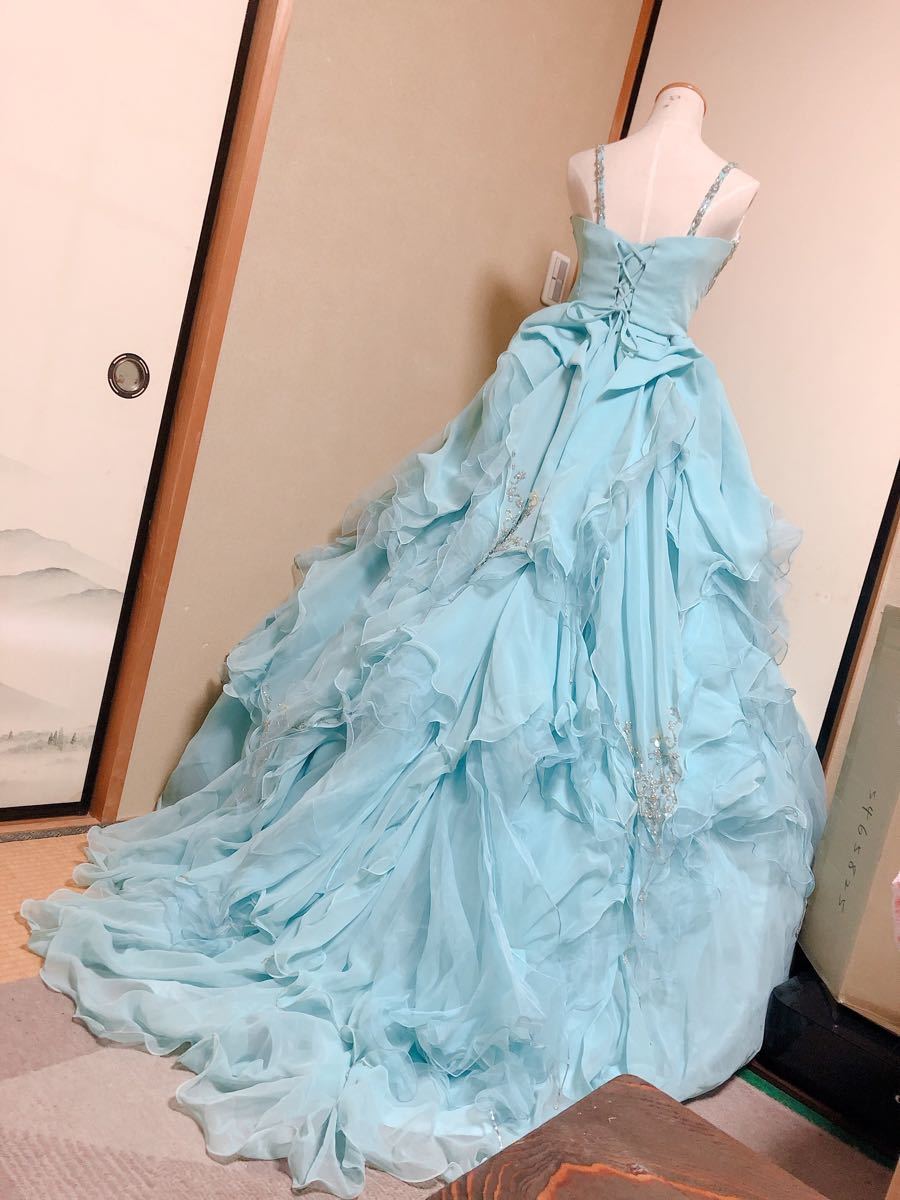ライトブルーカラードレス　 ウエディングドレス ロングドレス