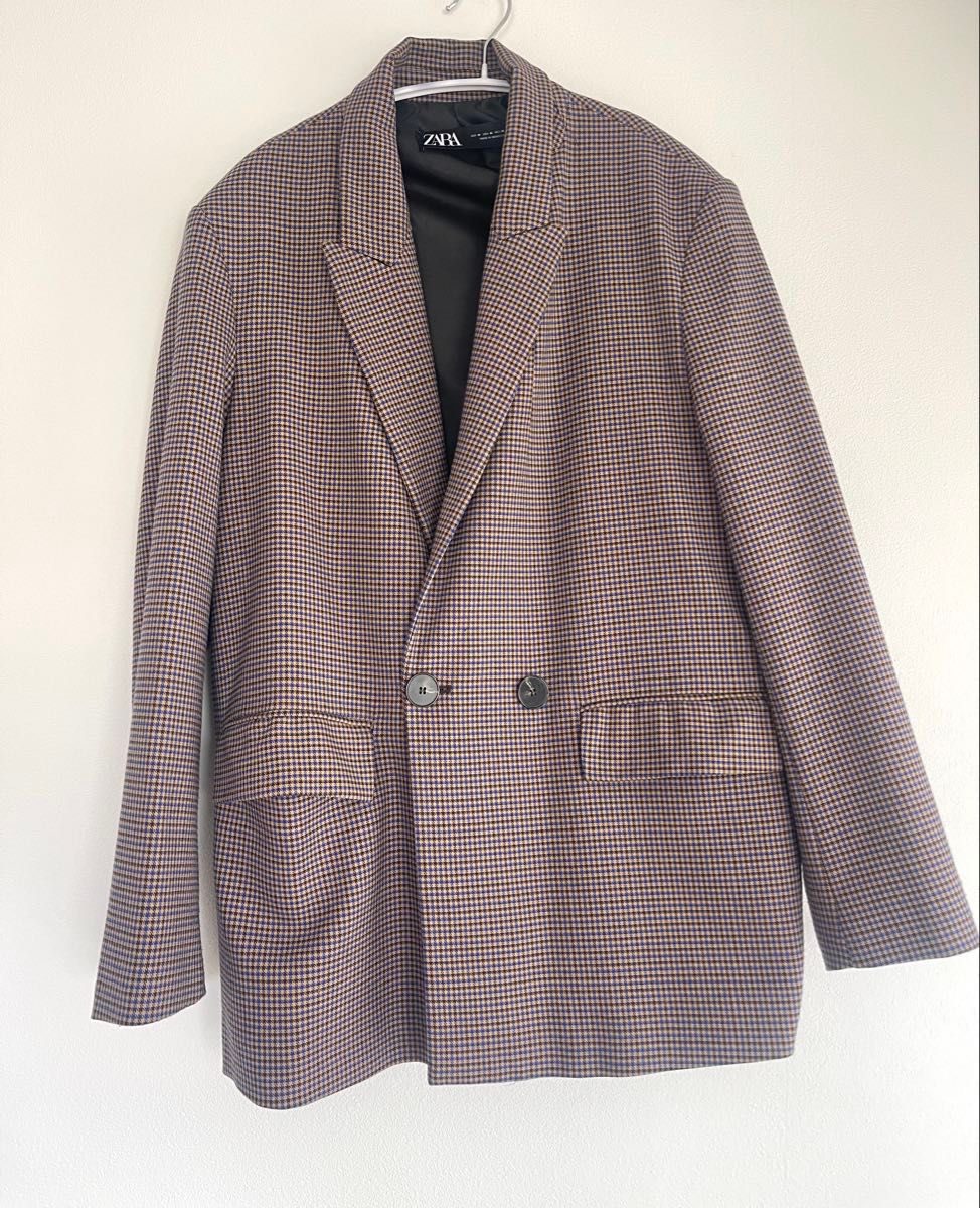 LEAVES チェック柄ジャケット Mサイズ ZARA チェック柄 ブラウン テーラードジャケット Mサイズ