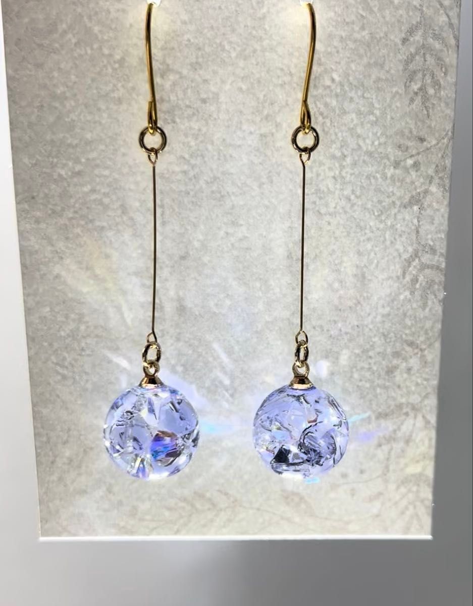 希少 スワロフスキー プロバンスラベンダー ピアス イヤリング ハンドメイド