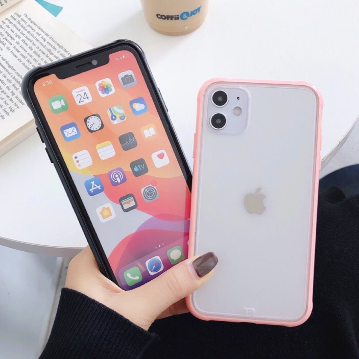 新品・未使用【ラスト1点】iPhone 11   スマホケース　クリア　背面半透明　ピンク　パステル