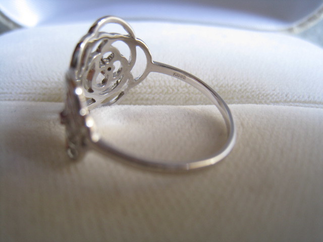 [SAMU]華麗！！天然ダイヤモンド、ルビー 薔薇最大幅1.4cm k18WG指輪★新品！_画像3