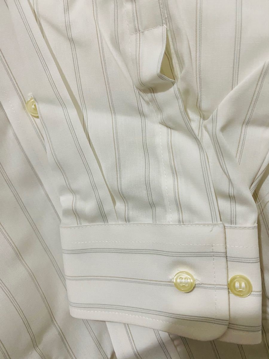 ワイシャツ 長袖 39-82  白 ストライプ  管理N100 クーポン半額