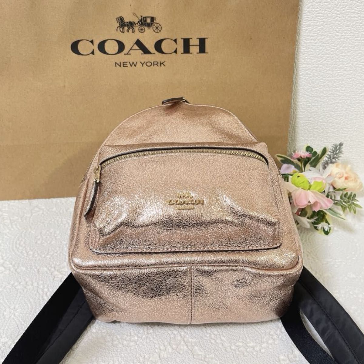 COACH リュック バックパック メタリックペブルドレザー チャーリー COACH コーチ リュックサック バックパック メタリック レザー