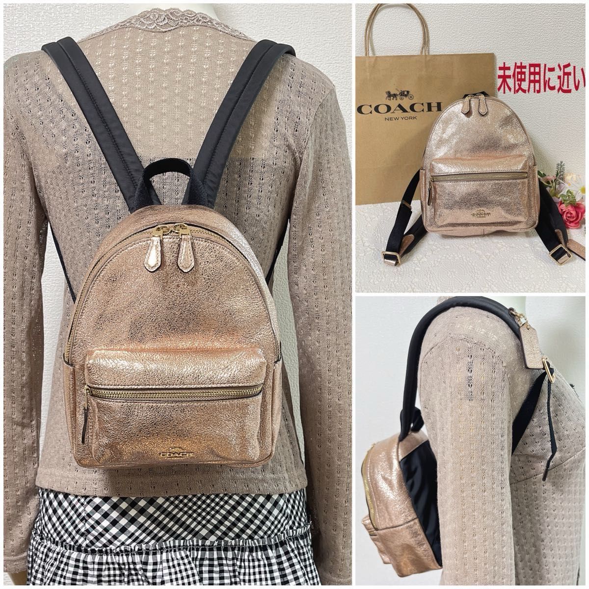 COACH リュック バックパック メタリックペブルドレザー チャーリー COACH コーチ リュックサック バックパック メタリック レザー