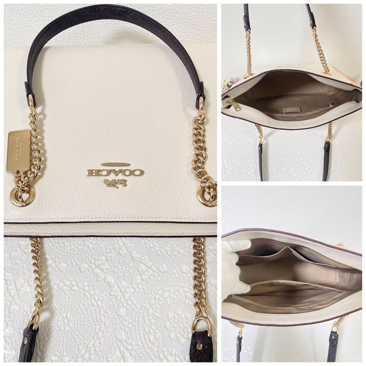 美品 コーチ トートバッグ ショルダーバッグ 肩掛け A4収納可能 大容量 COACH コーチ トートバッグ 肩掛け レザー 本革 チェーン