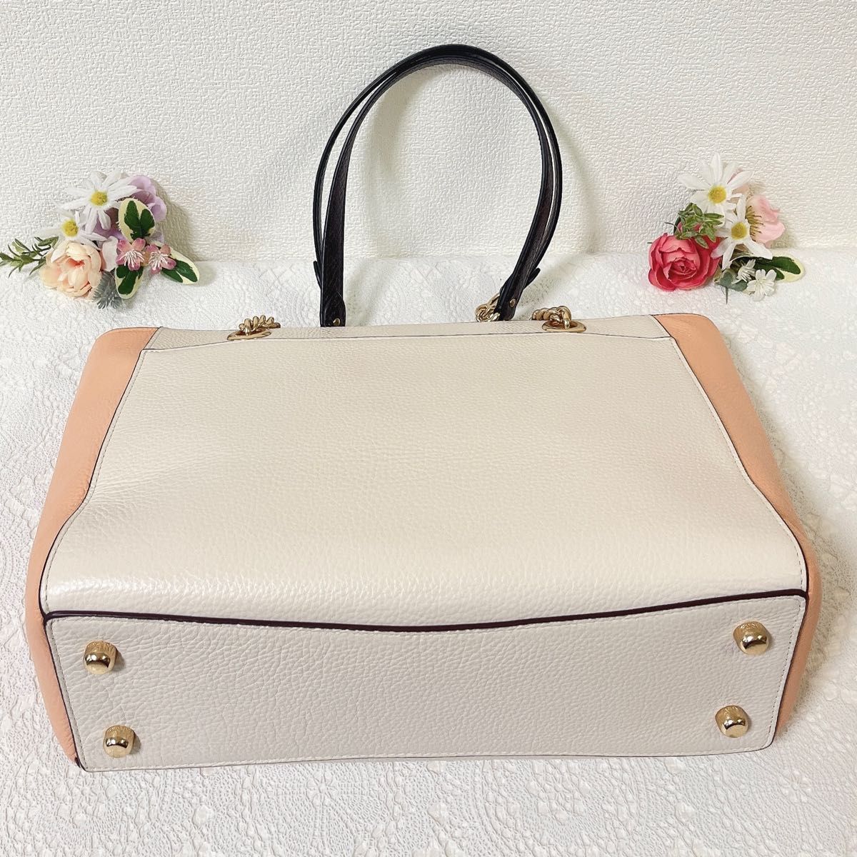 【COACH】コーチ トートバッグ ホワイト アイボリー 54687 A4収納可 COACH コーチ トートバッグ 肩掛け レザー 本革 チェーン