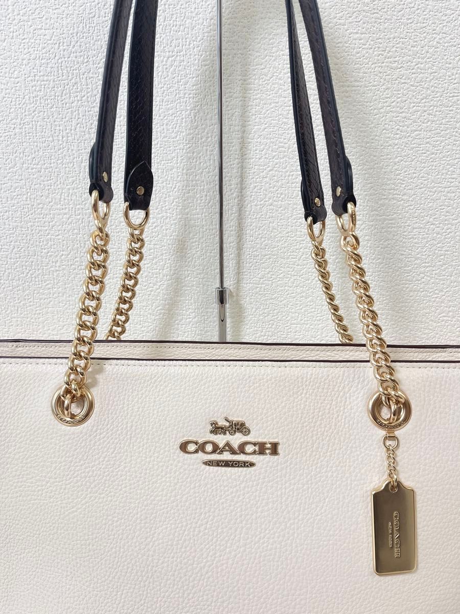 【極美品】コーチ トートバッグ キャメロン ブルー系 チャーム付き A4 肩掛け COACH コーチ トートバッグ 肩掛け レザー 本革 チェーン