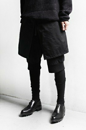 モード系 モテパンツ 黒 レギンス付き レイヤードパンツ unisex バンド系