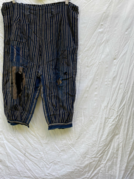 昭和 戦前 継ぎ接ぎ 野良 ズボン 藍染 刺し子 縞 さっぱかま 袴 ジャパンヴィンテージ 20s30s Japanese Vintage boro 激しいクラッシュ