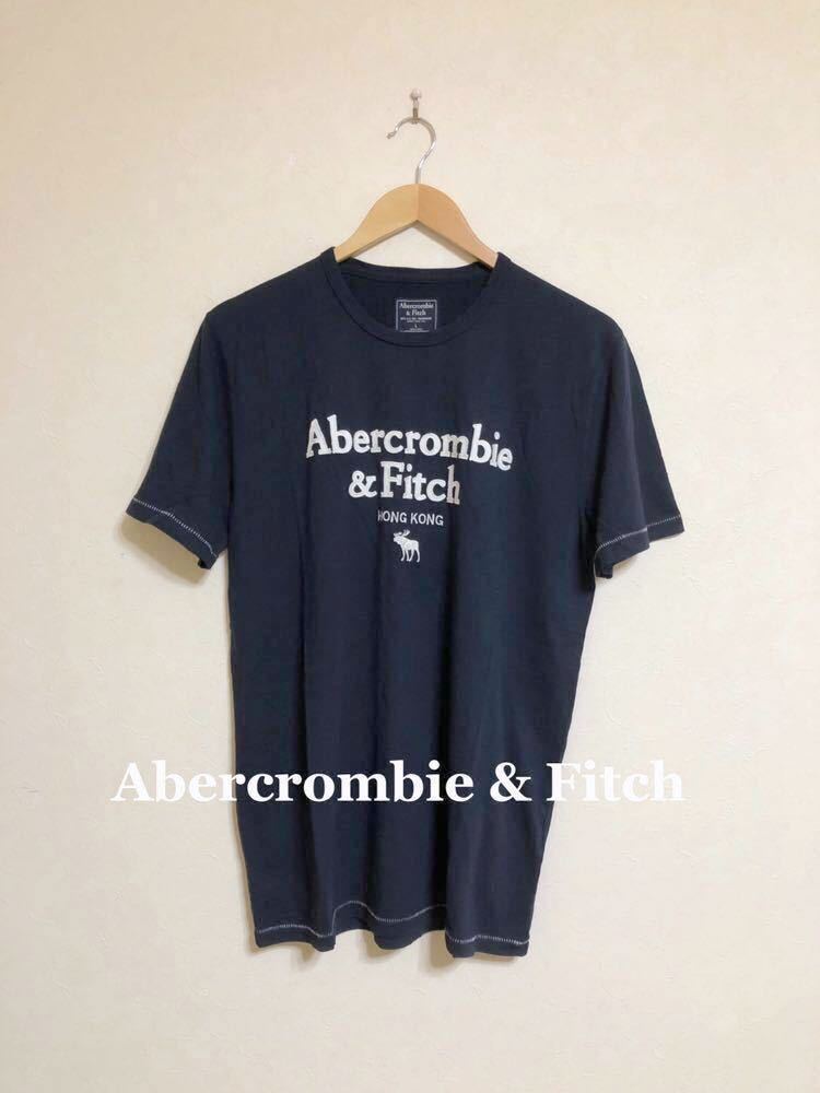 【新品】 Abercrombie & Fitch A&F アバクロンビー&フィッチ 刺繍ロゴ クルーネック Tシャツ トップス サイズL 180/104A ネイビー 半袖_画像1
