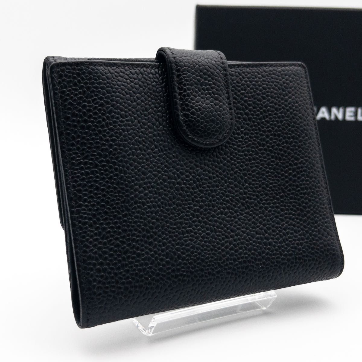 極上美品✨CHANEL シャネル キャビアスキン 折り財布 ココマーク ブラック 極美品】CHANEL ココマーク 二つ折り財布 キャビアスキン 黒
