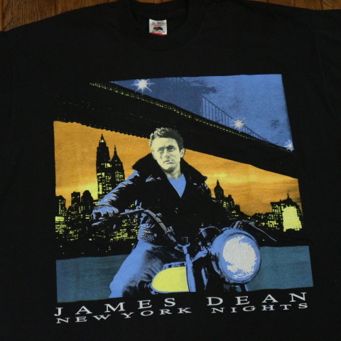 90s James Dean New York nights Tシャツ XL ブラック ジェームズディーン フォト 映画 ムービー 理由なき反抗 ヴィンテージ