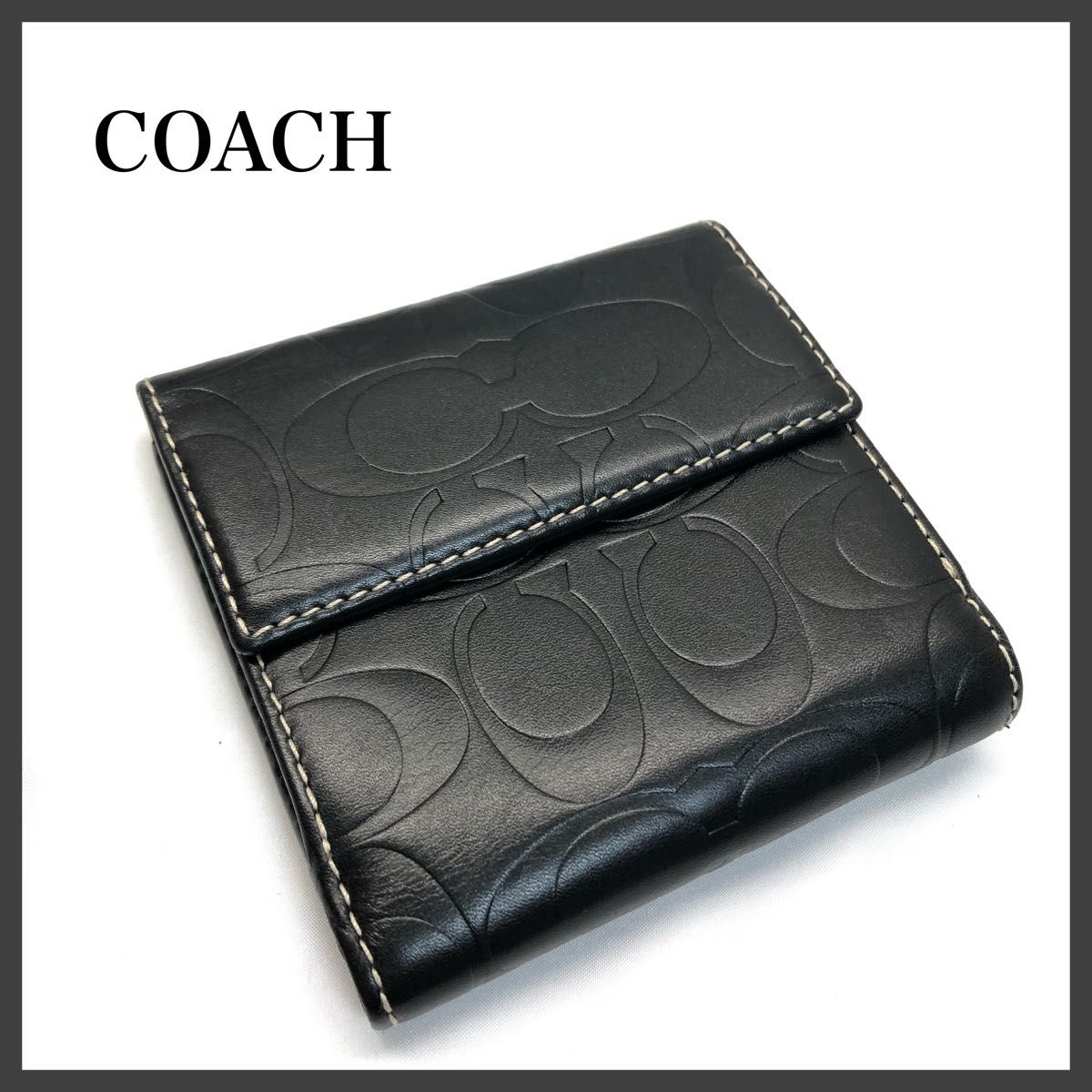 COACH コーチ 二つ折り財布 シグネチャー コンパクト ミニ ブラック 美品 COACH コンパクト 二つ折り財布 ブラック レザー