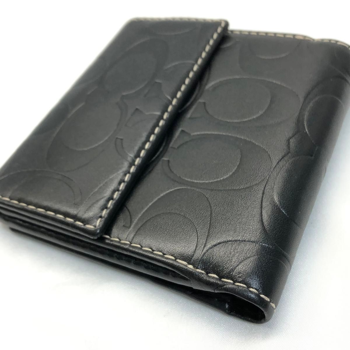 【超美品】COACH 二つ折り財布 シグネチャー キャンバス ブラック 美品 COACH コンパクト 二つ折り財布 ブラック レザー