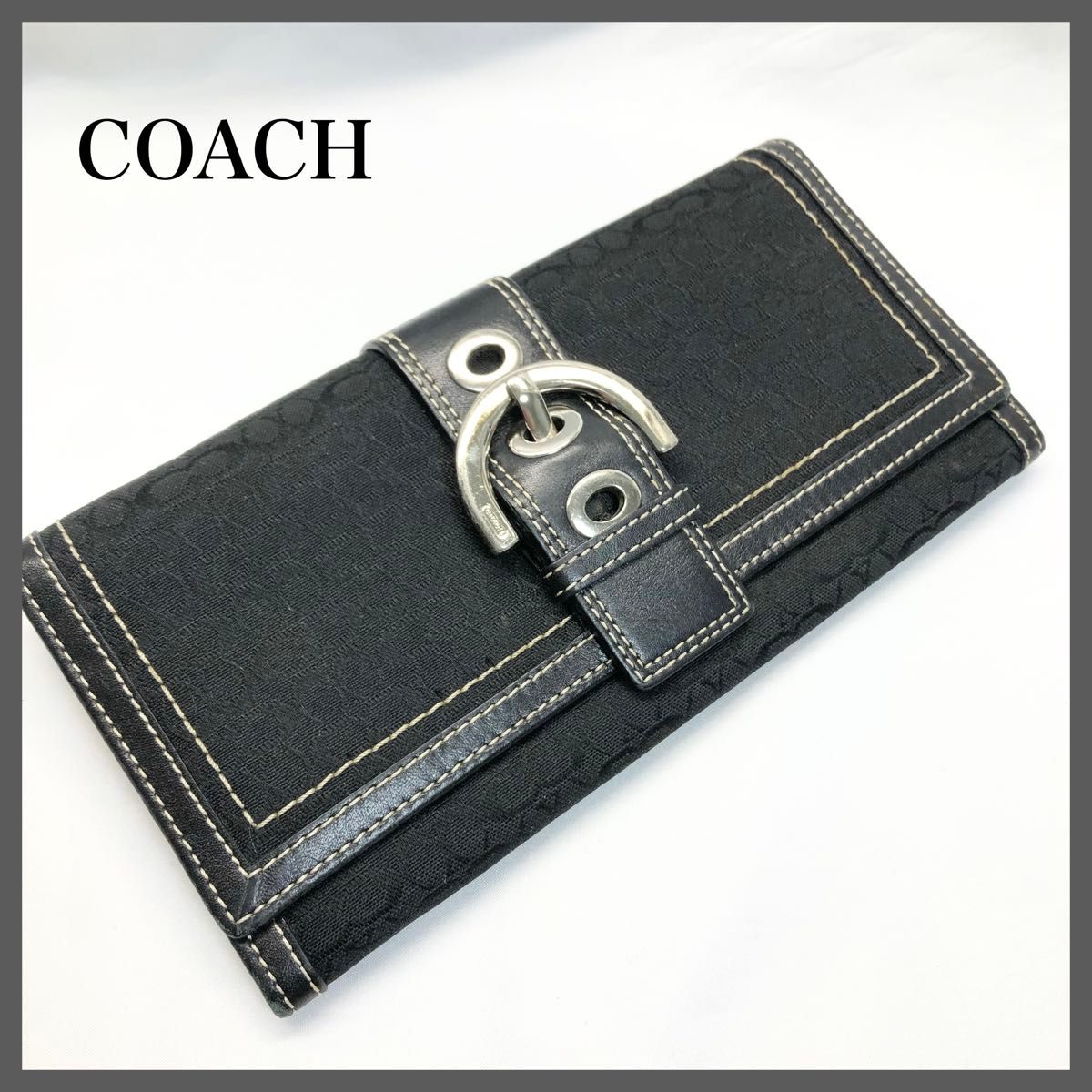【Coach】コーチグラフィックが魅力♪ シグネチャー 長財布 COACH コーチ 長財布 シグネチャー バックル ブラック シルバー