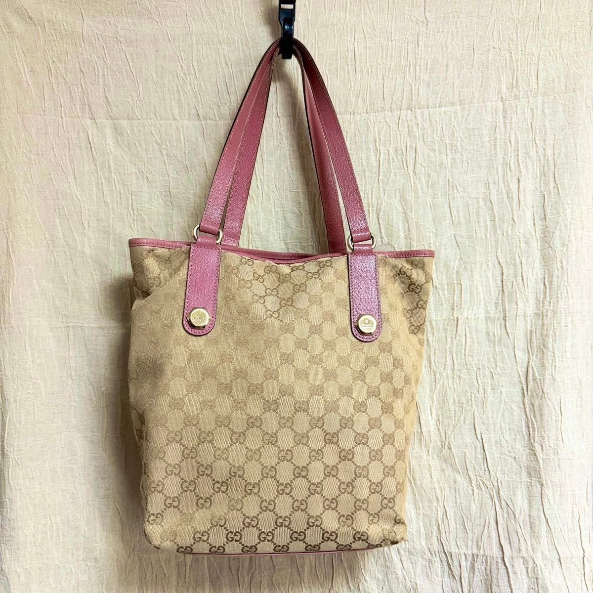 GUCCI トートバッグ GG柄 キャンバス レザー ピンク ベージュ 肩掛け グッチ GUCCI GG柄 ショルダーバッグ トートバッグ ベージュ