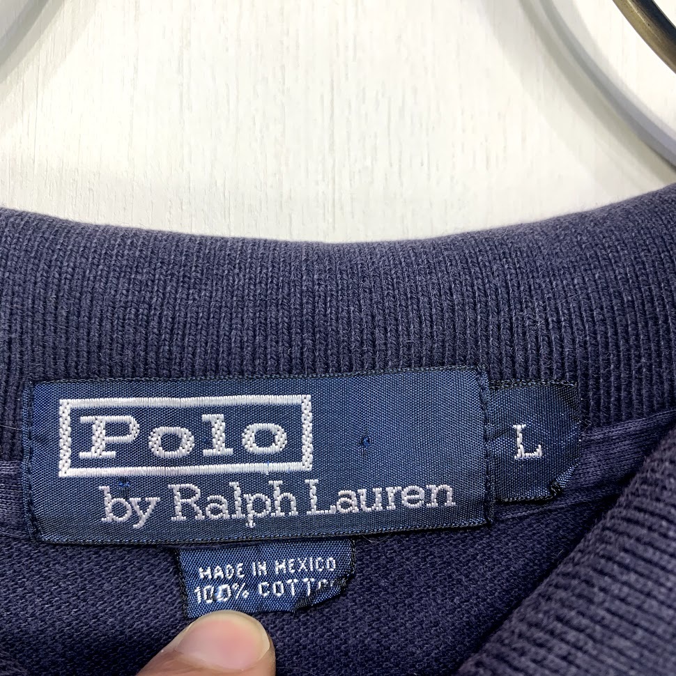 polo Ralph Lauren 半袖 ポロシャツ Lサイズ ネイビー ポロ ラルフローレン ワンポイント ポニー 古着 メンズ 鹿の子_画像2
