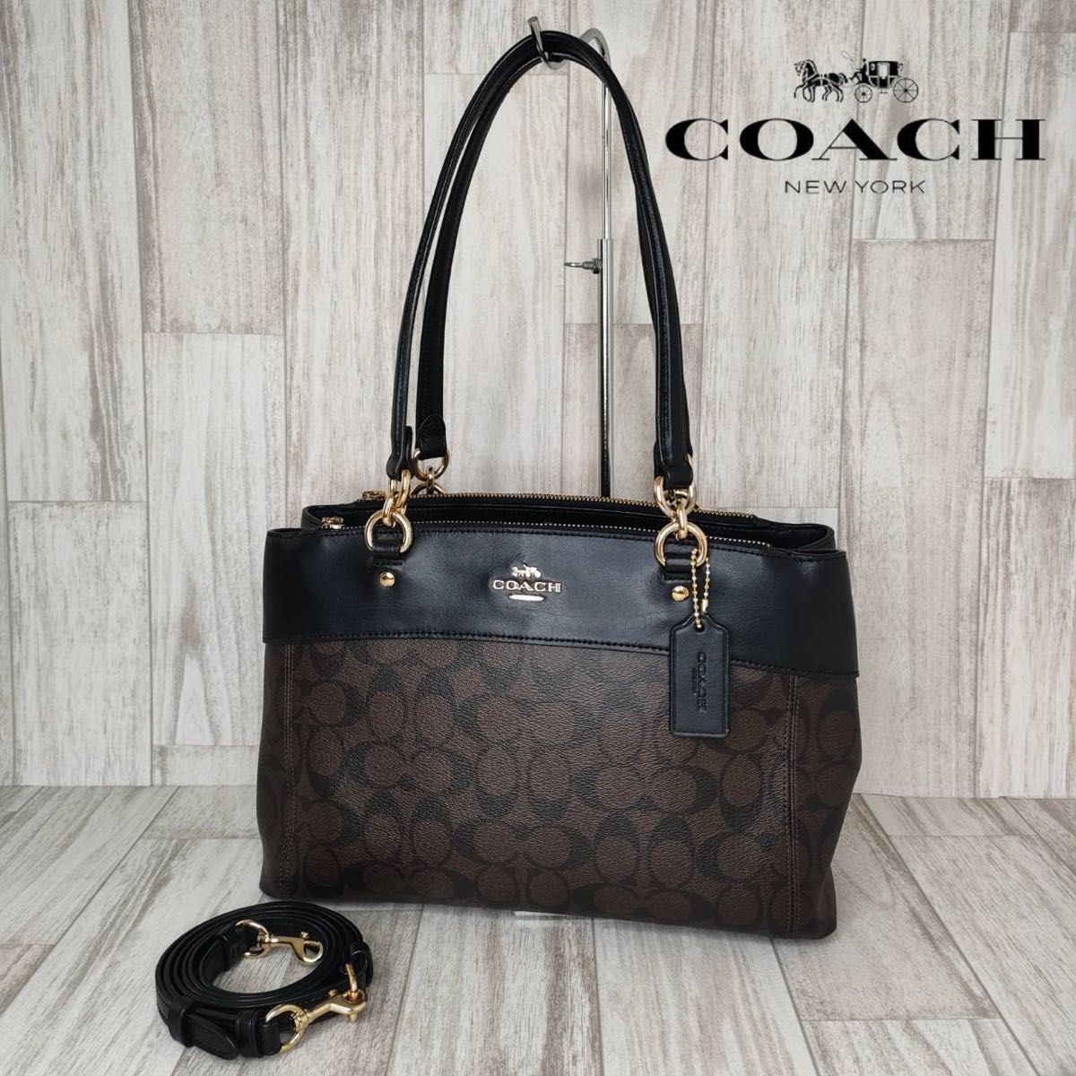 美品 正規品 コーチ ハンドバッグ 2way ショルダー シグネチャー PVC COACH コーチ シグネチャー 2WAY ハンドバッグ ショルダーバッグ