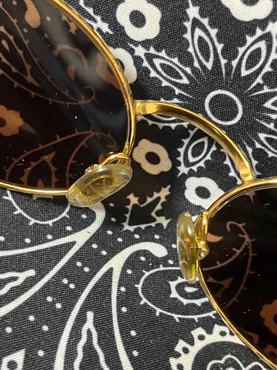 GUCCI ラウンドフレーム サングラス ゴールド/ブラック レンズ ブルー GUCCI ゴールドフレーム ブラックレンズ ラウンドサングラス