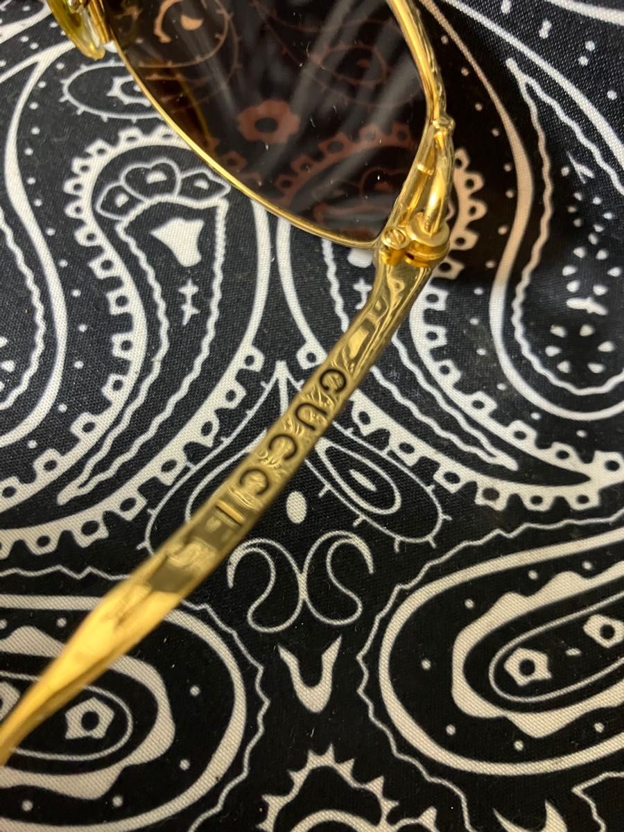 GUCCI ラウンドフレーム サングラス ゴールド/ブラック レンズ ブルー GUCCI ゴールドフレーム ブラックレンズ ラウンドサングラス