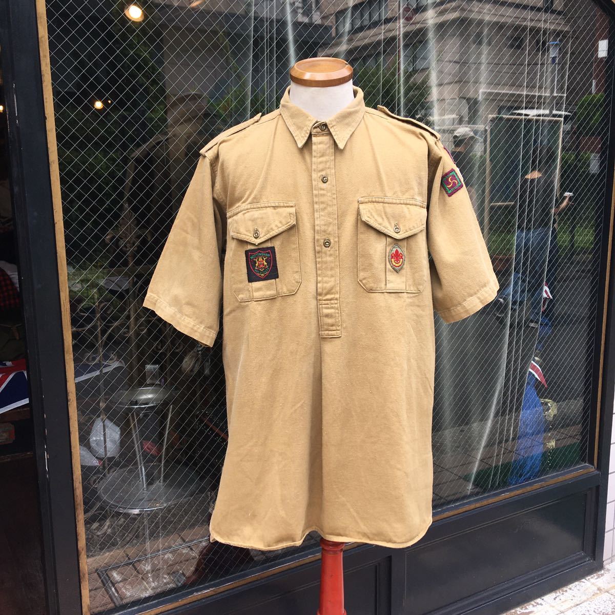 イギリスvintage Boy Scouts shirt ボーイスカウト　シャツ　コットン半袖　cotton プルオーバー shirt MV760_画像1