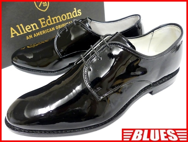 即決★Allen Edmonds★新品 27.5~28㎝位 レザービジネスシューズ アレンエドモンズ メンズ 10 黒 本革 本皮 革靴 エナメル 箱付き 袋付き