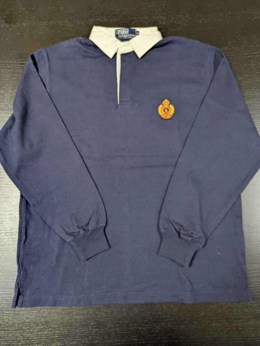 ポロラルフローレン ラガーシャツ ネイビー 刺繍ロゴ オーバーサイズ LL ポロラルフローレン ラガーシャツ 長袖 ネイビー 刺繍ロゴ