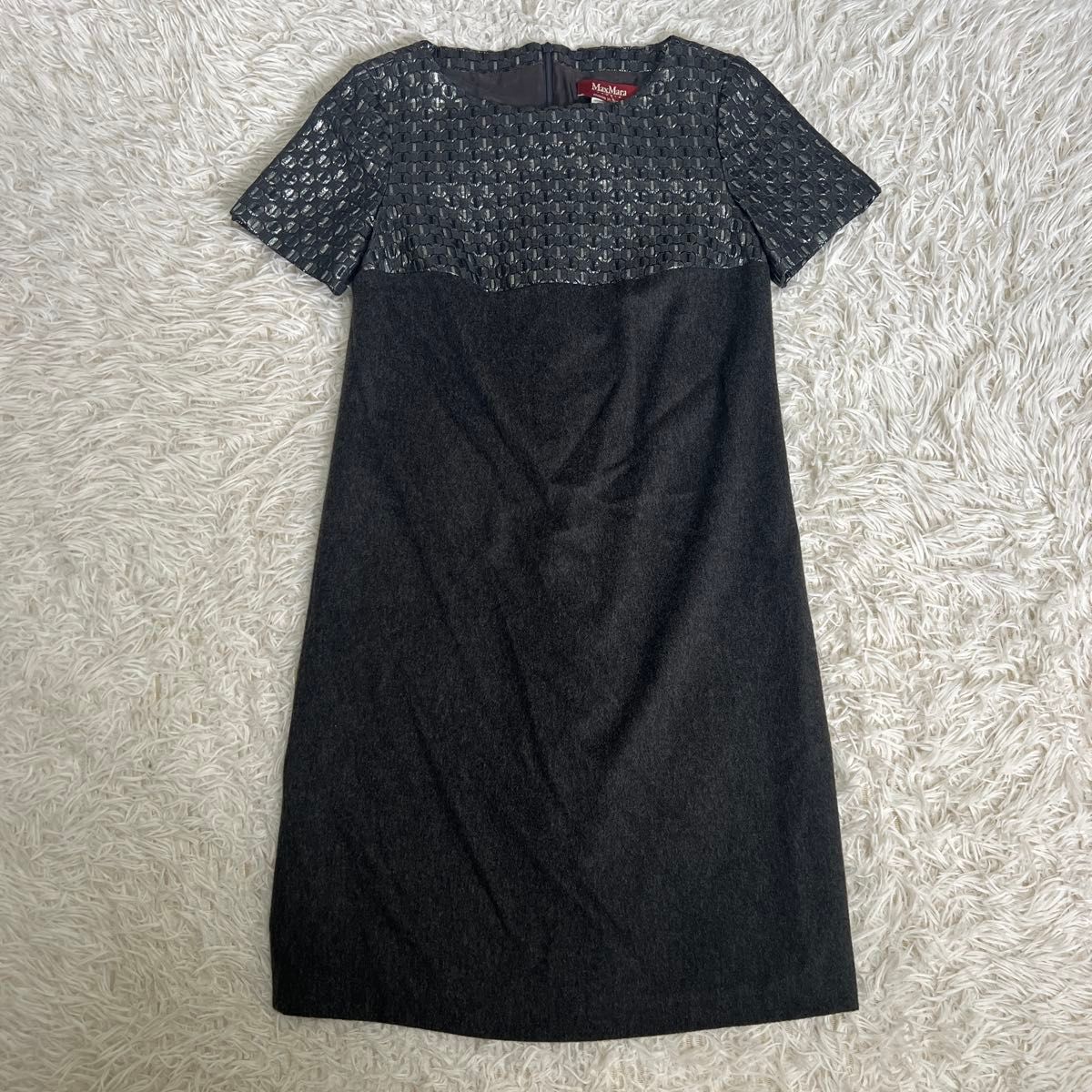 MAX MARA ROMANIA ウール ジャカード ショート ワンピース マックスマーラステュディオ ウール ワンピース 半袖 ジャガード